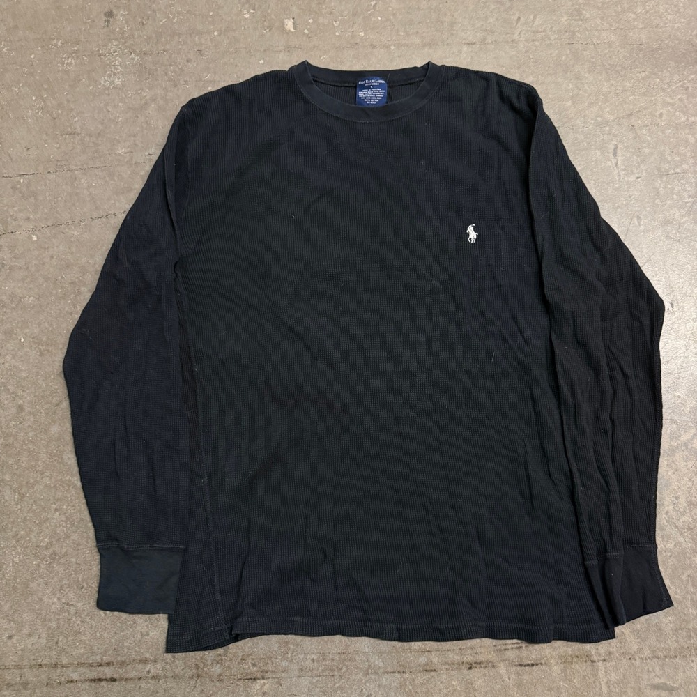 Polo Ralph Lauren Mens Large Black Waffle Knit Thermal Long Sleeve Shirt